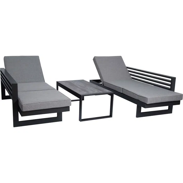 Stern Lounge/Liege New Holly Aluminium anthrazit, mit Textilen silber, Kissen Dessin seidengrau – Bild 3