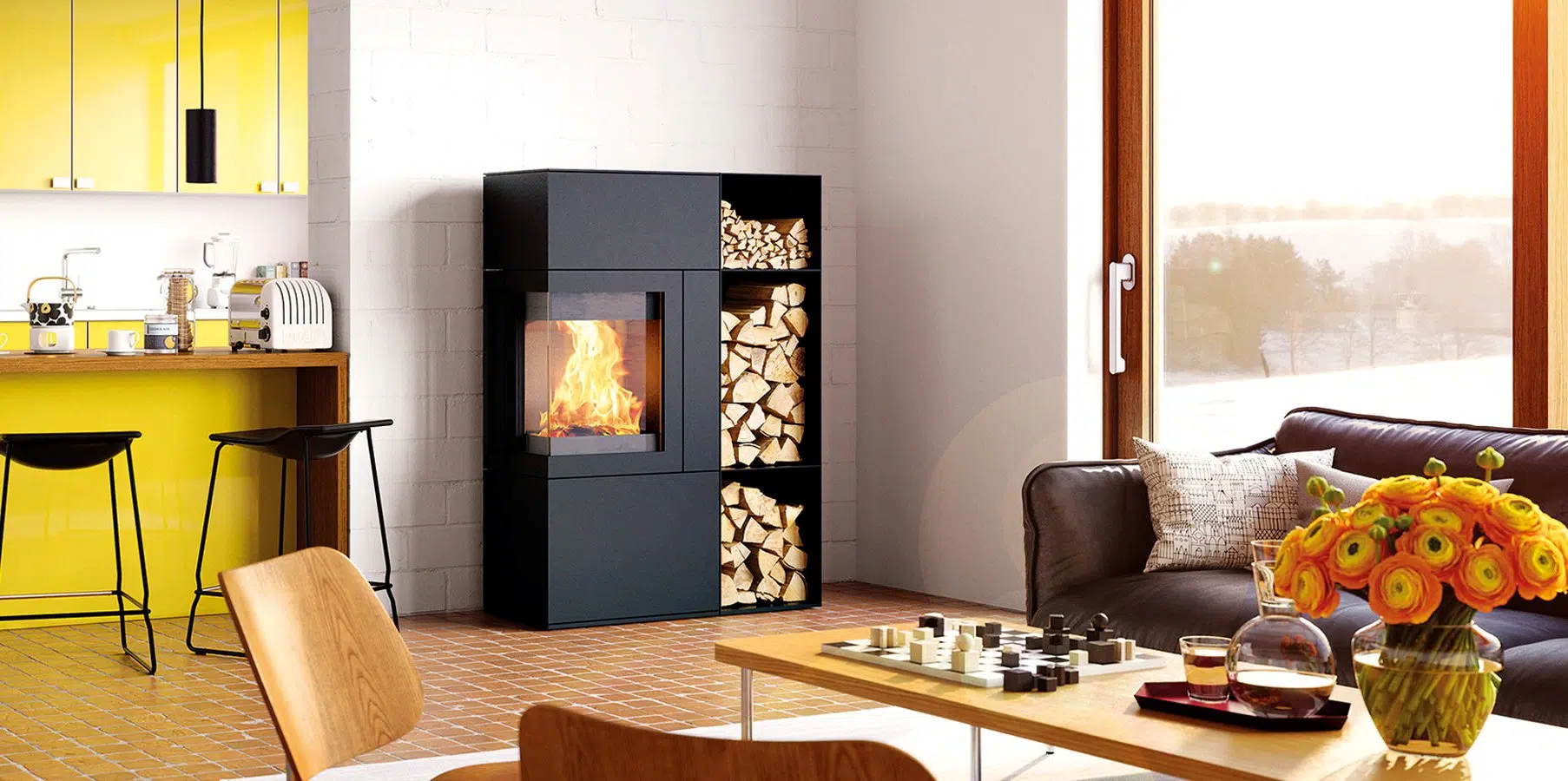 Hase Kaminofen Sendai Pro 135 silbergrau links – Bild 2