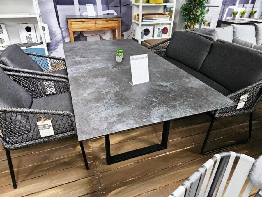 Stern  Kufentisch 200x100 cm Aluminium schwarz matt mit Tischplatte Silverstar 2.0 Slate