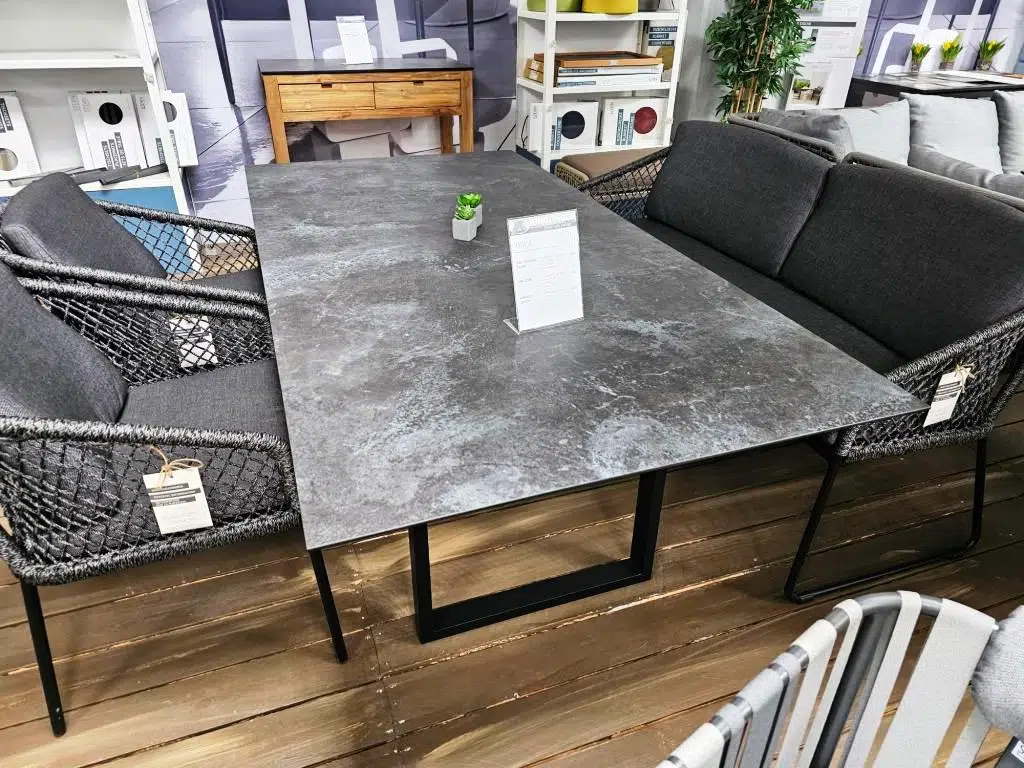 Stern  Kufentisch 200x100 cm Aluminium schwarz matt mit Tischplatte Silverstar 2.0 Slate