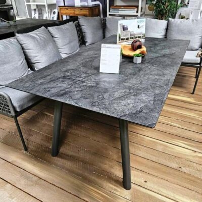 Stern Tisch 180x100cm Interno Rundrohr konisch Aluminium anthrazit Tischplatte Dark Marble