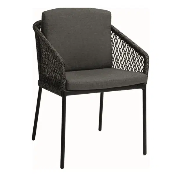 Stern Sessel Odea Aluminium schwarz matt Kordel pepper Kissen 100% Polyacryl seidenschwarz