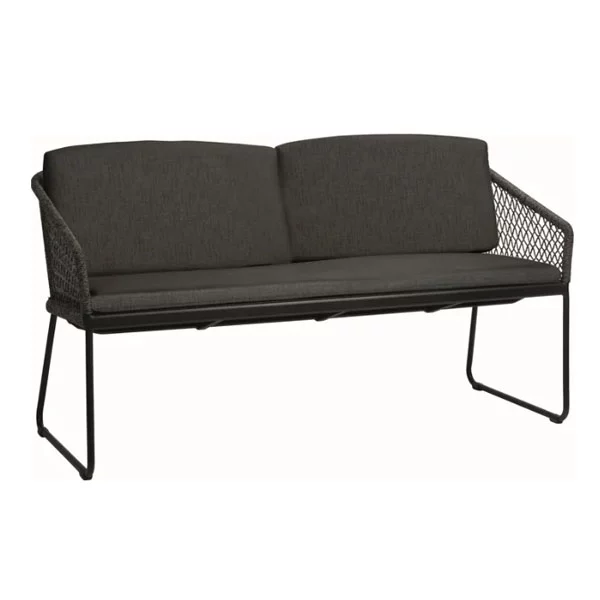 Stern Kufenbank 2-Sitzer Odea Aluminium schwarz matt Kordel pepper Kissen seidenschwarz