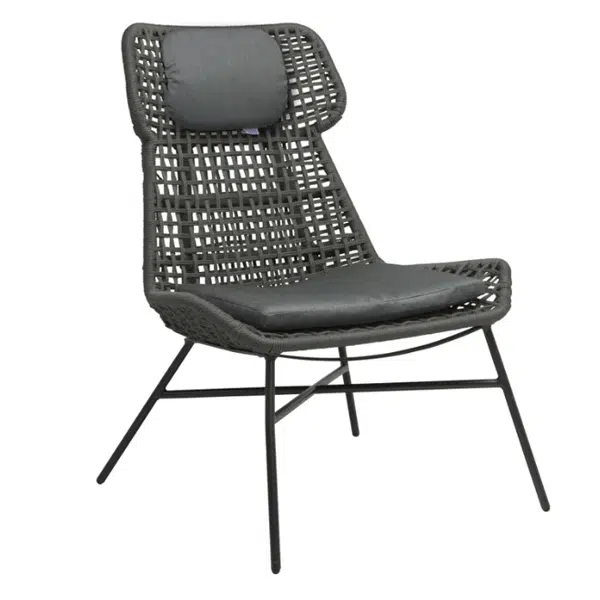Stern Relaxsessel Greta Aluminium anthrazit Kordel platin & Kissen Dessin seidengrau