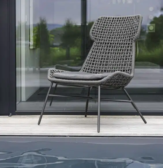 Stern Relaxsessel Greta Aluminium anthrazit Kordel platin & Kissen Dessin seidengrau – Bild 3