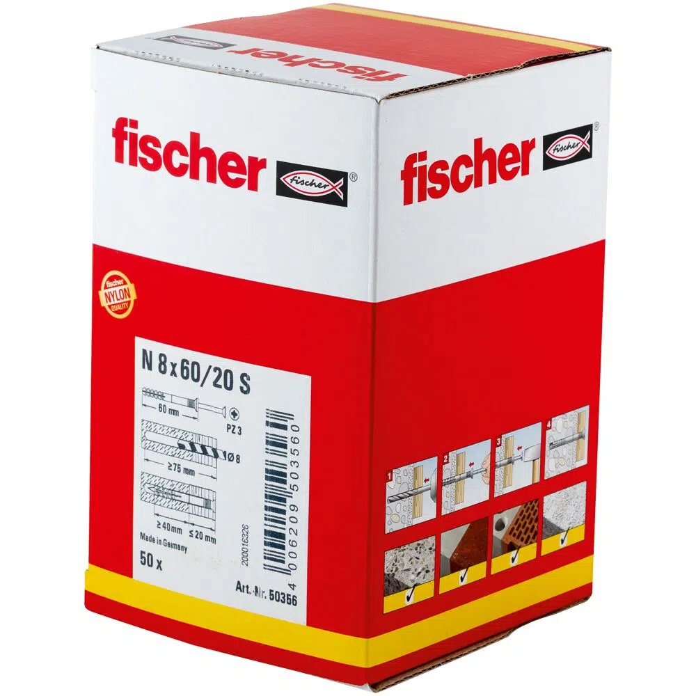 fischer Nageldübel N 8 x 60/20 S Senkkopf – Bild 2
