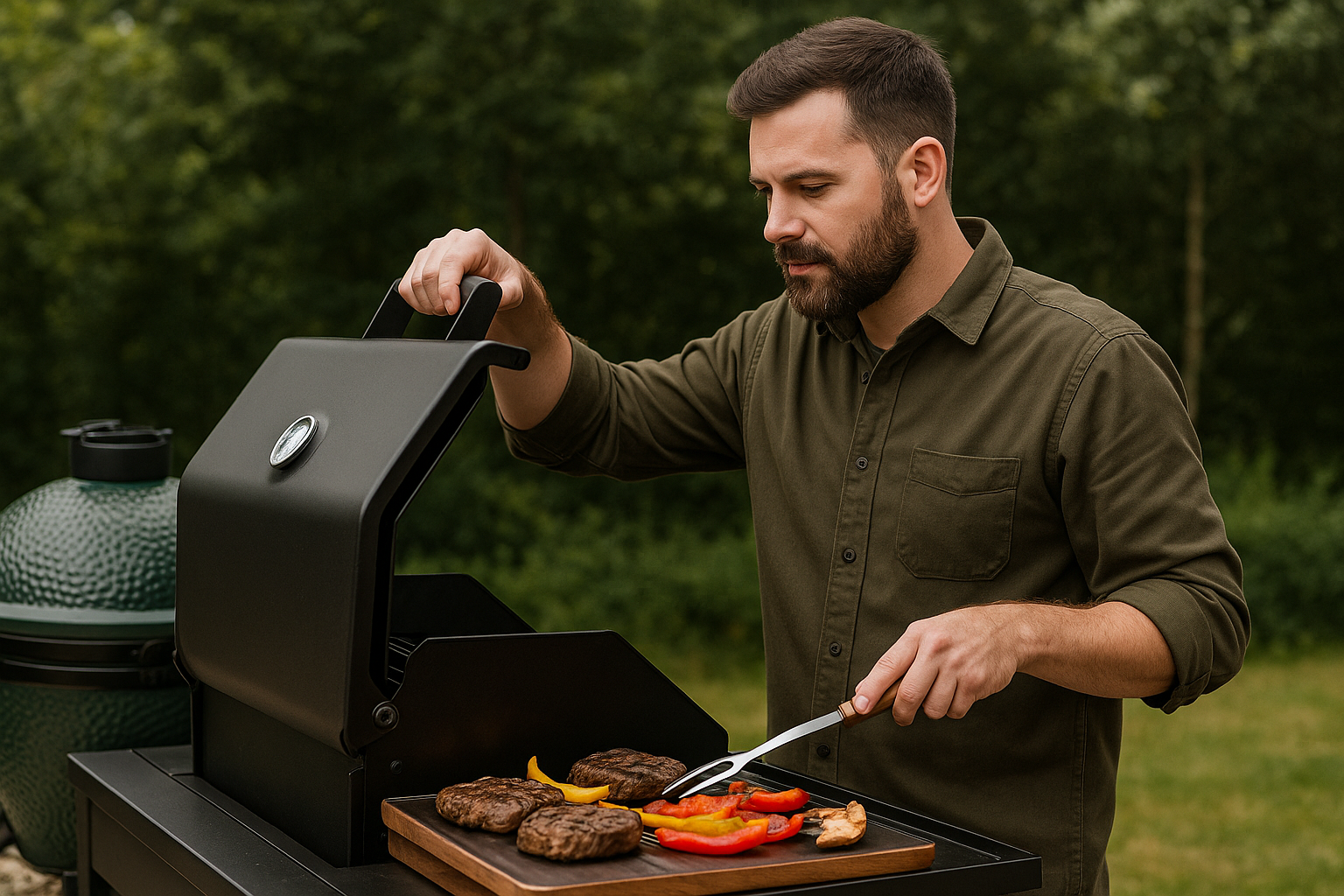 Grillmeister bereitet Speisen auf einem modernen Grill vor