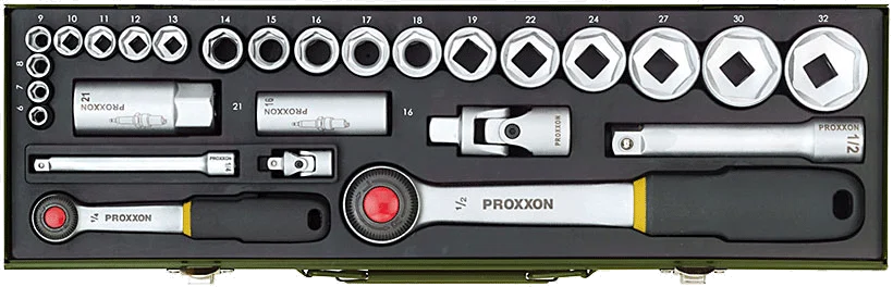 PROXXON PKW-Steckschlüsselsatz 1/4 und 1/2 Zoll, 27-teilig – Ansicht
