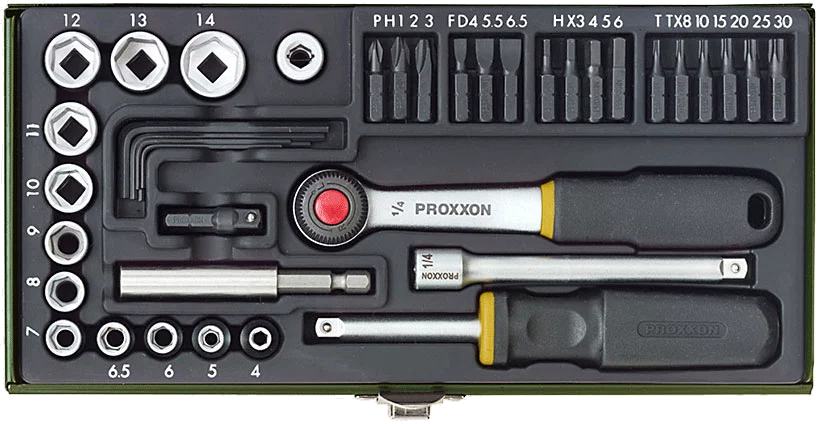 PROXXON Schraubersatz 1/4 Zoll mit Magnethalter, 39-teilig – Ansicht