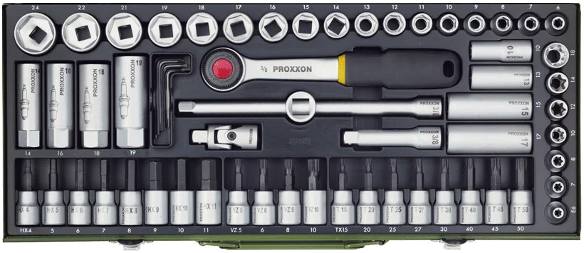 PROXXON Steckschlüsselsatz 3/8 Zoll, 65-teilig – Ansicht