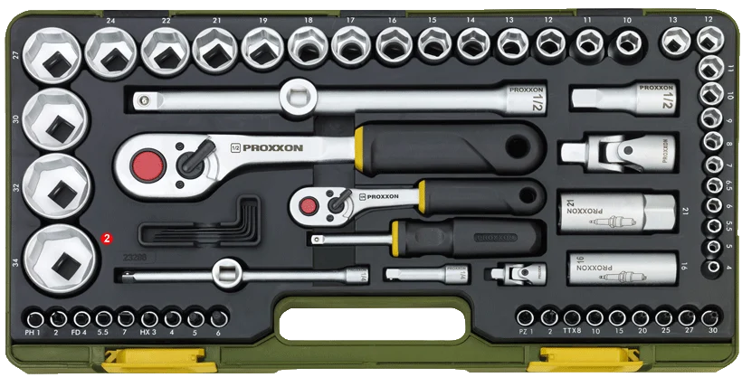 PROXXON Komplettsatz 1/4 und 1/2 Zoll, 65-teilig – Ansicht