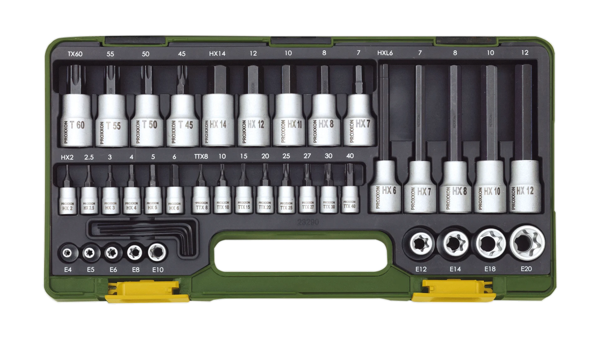 PROXXON Spezialsatz TX und HX 1/4 und 1/2 Zoll, 42-teilig – Detailansicht