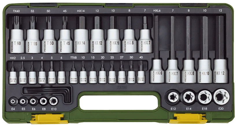 PROXXON Spezialsatz TX und HX 1/4 und 1/2 Zoll, 42-teilig – Ansicht