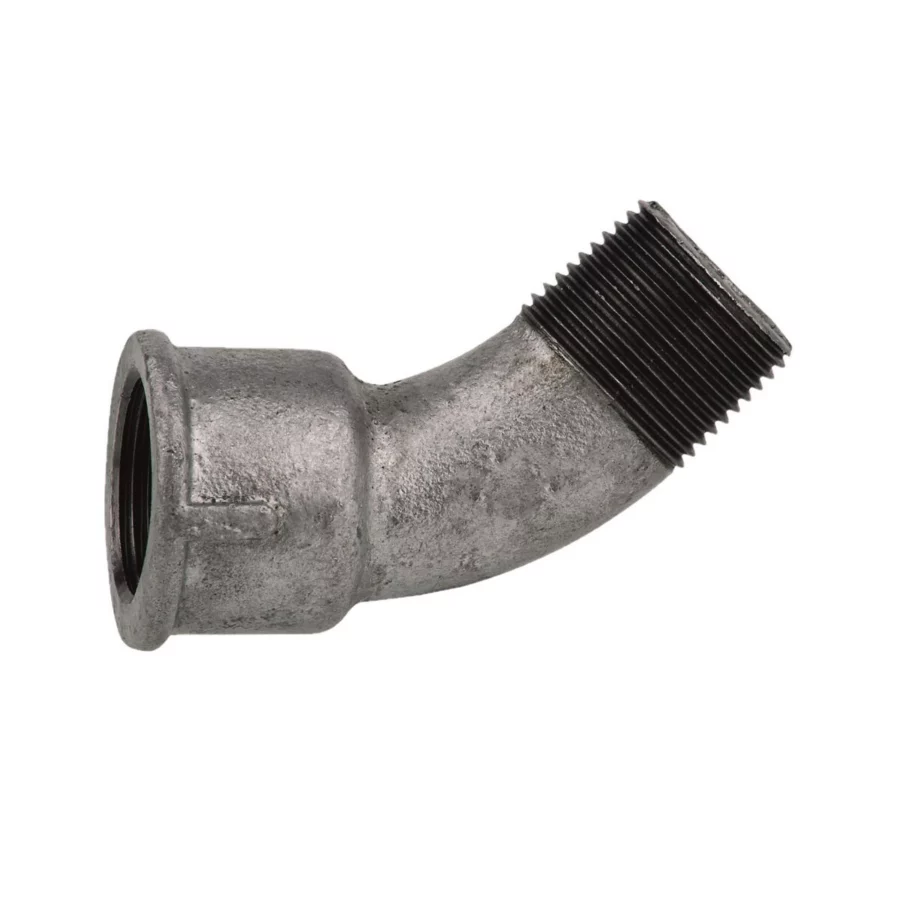 Kirchhoff Bogen 45° (Nr. 40), Temperguss verzinkt, 1/2" IG x 1/2" AG – Ansicht