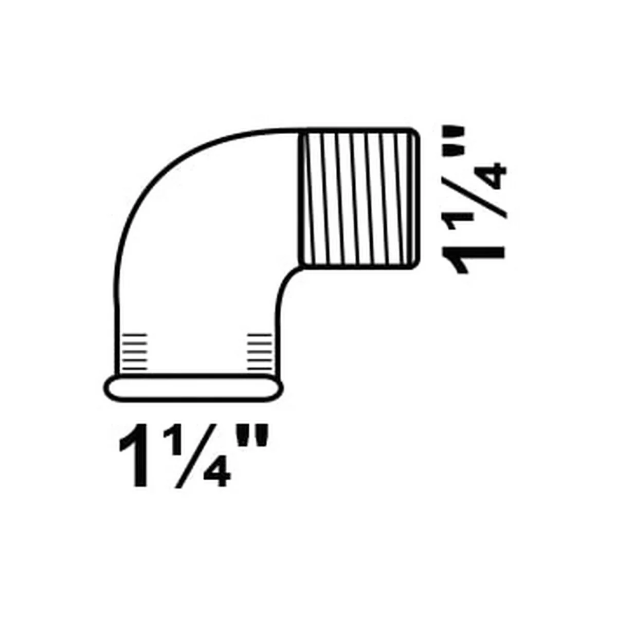 Kirchhoff Winkel 90° (Nr. 92), Temperguss verzinkt, 1 1/4" IG x 1 1/4" AG – Maßzeichnung