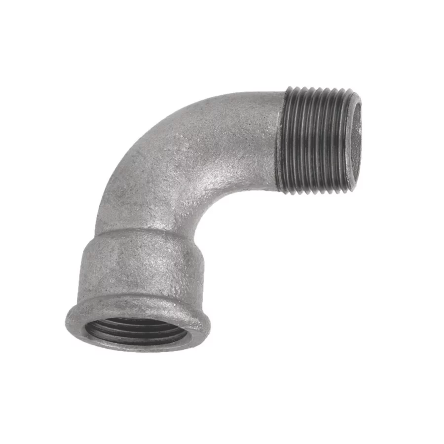 Kirchhoff Bogen 90° (Nr. 1A), Temperguss verzinkt, 1/2" IG x 1/2" AG – Ansicht