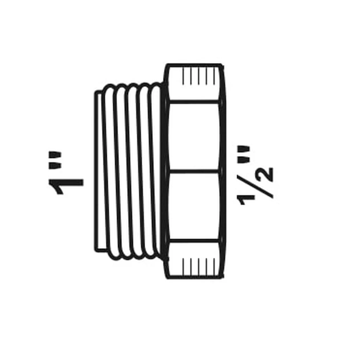 Kirchhoff Reduzierstück (Nr. 241), Temperguss verzinkt, 1/2" AG x 3/8" IG – Maßzeichnung