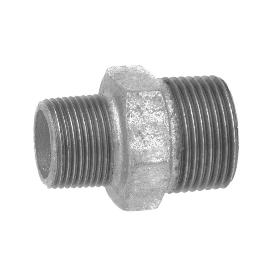 Kirchhoff Doppelnippel reduziert, Temperguss verzinkt, 1" AG x 1/2" AG – Ansicht