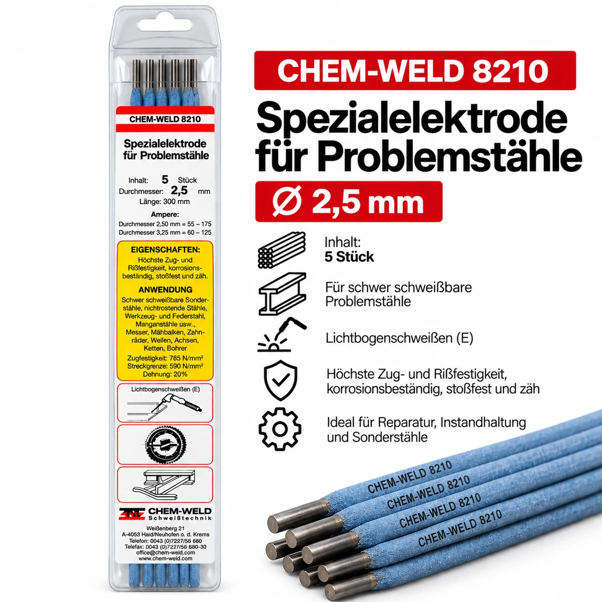 Spezialelektroden für Problemstähle 2,5 mm