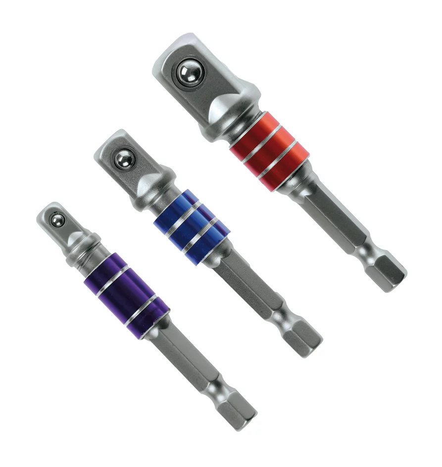 HM Müllner Adaptersatz, 3-tlg., 1/4"-Sechskant auf 1/4", 3/8", 1/2" Vierkant – Ansicht