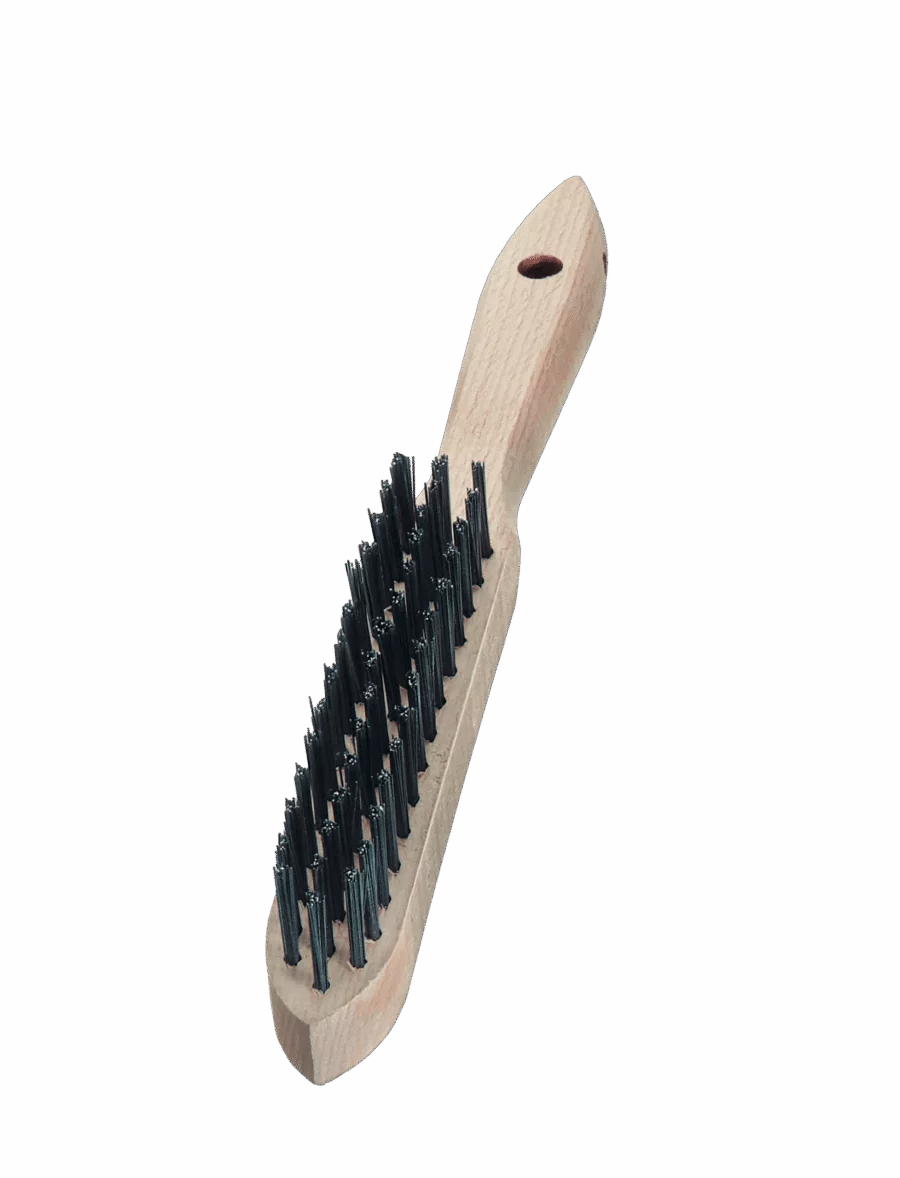 LESSMANN Handbürste 3-reihig, Stahldraht glatt 0,35 mm, Holzkörper 290 mm – Ansicht