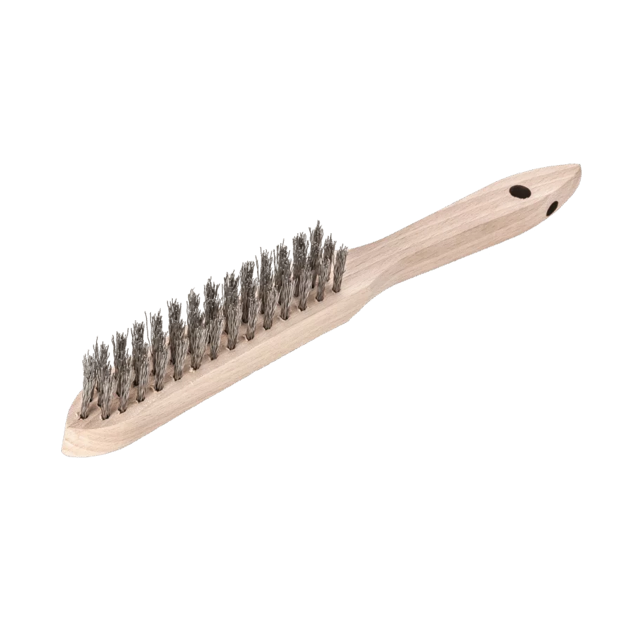 LESSMANN Handbürste 3-reihig, Edelstahldraht gewellt 0,35 mm, Holzkörper 290 mm – Ansicht