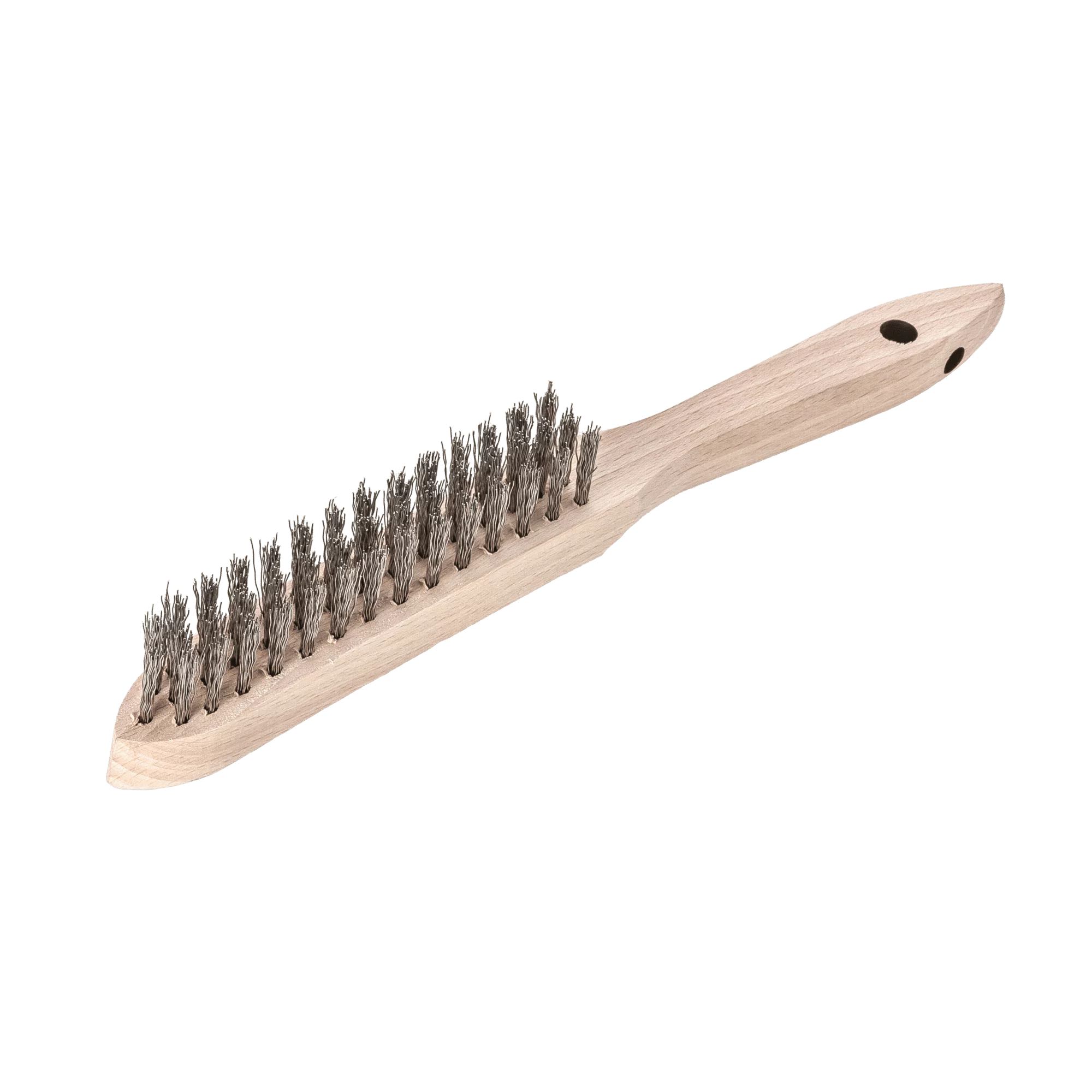 LESSMANN Handbürste 3-reihig, Edelstahldraht gewellt 0,35 mm, Holzkörper 290 mm – Ansicht