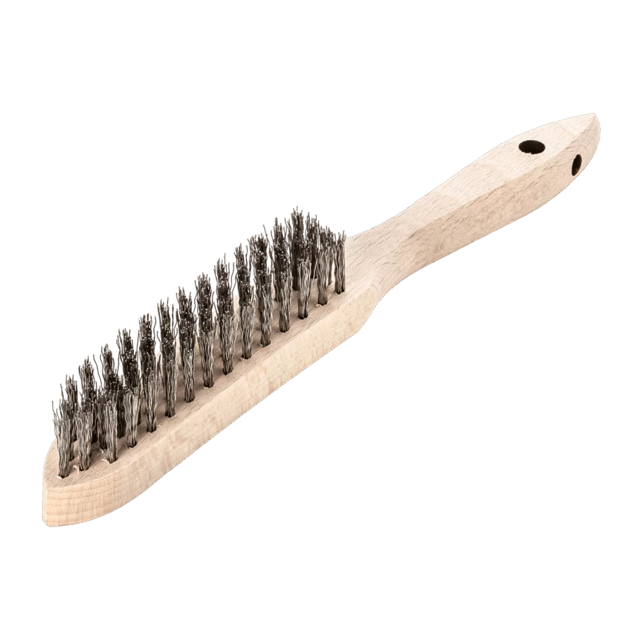 LESSMANN Handbürste 4-reihig, Edelstahldraht gewellt 0,35 mm, Holzkörper 290 mm – Ansicht