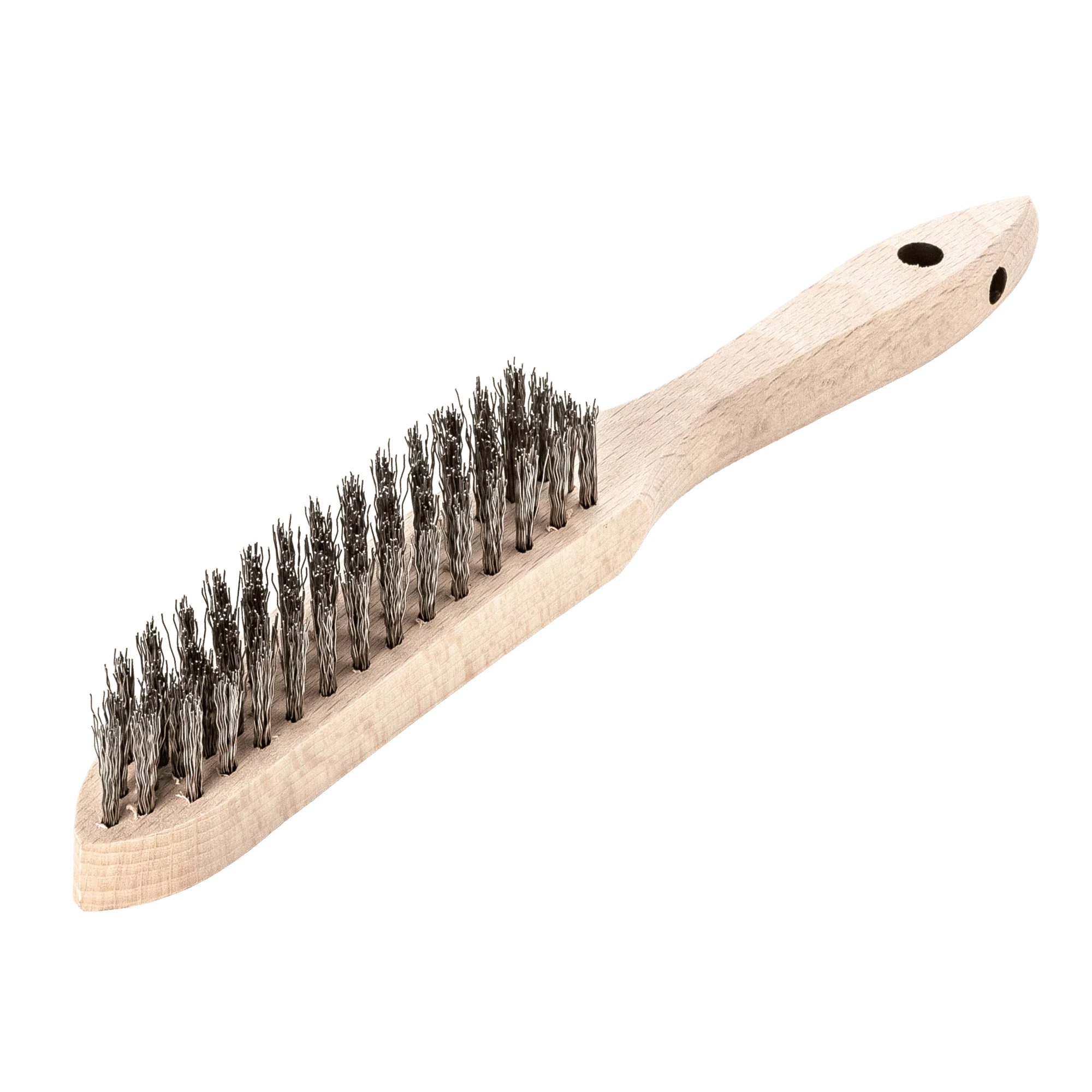 LESSMANN Handbürste 4-reihig, Edelstahldraht gewellt 0,35 mm, Holzkörper 290 mm – Ansicht