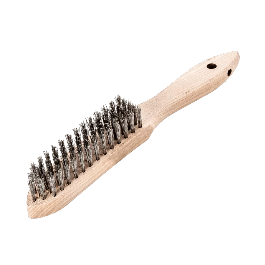 LESSMANN Handbürste 5-reihig, Edelstahldraht gewellt 0,35 mm, Holzkörper 290 mm – Ansicht
