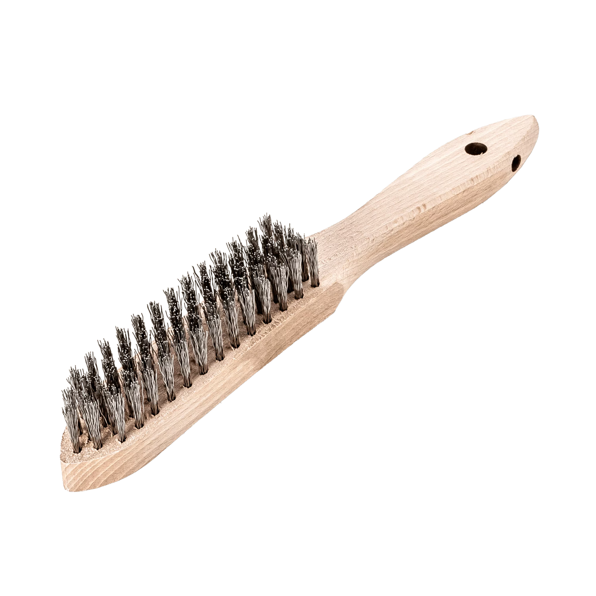 LESSMANN Handbürste 5-reihig, Edelstahldraht gewellt 0,35 mm, Holzkörper 290 mm – Ansicht