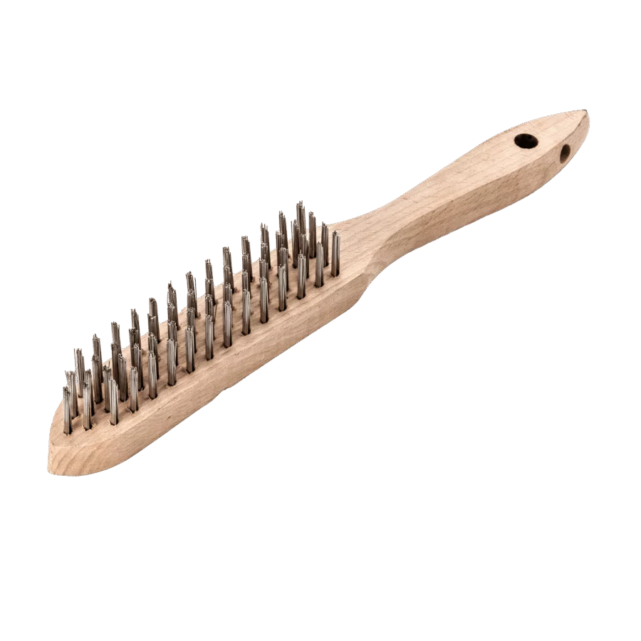 LESSMANN Handbürste 4-reihig, Stahldraht glatt 0,35 mm, Holzkörper 290 mm – Ansicht