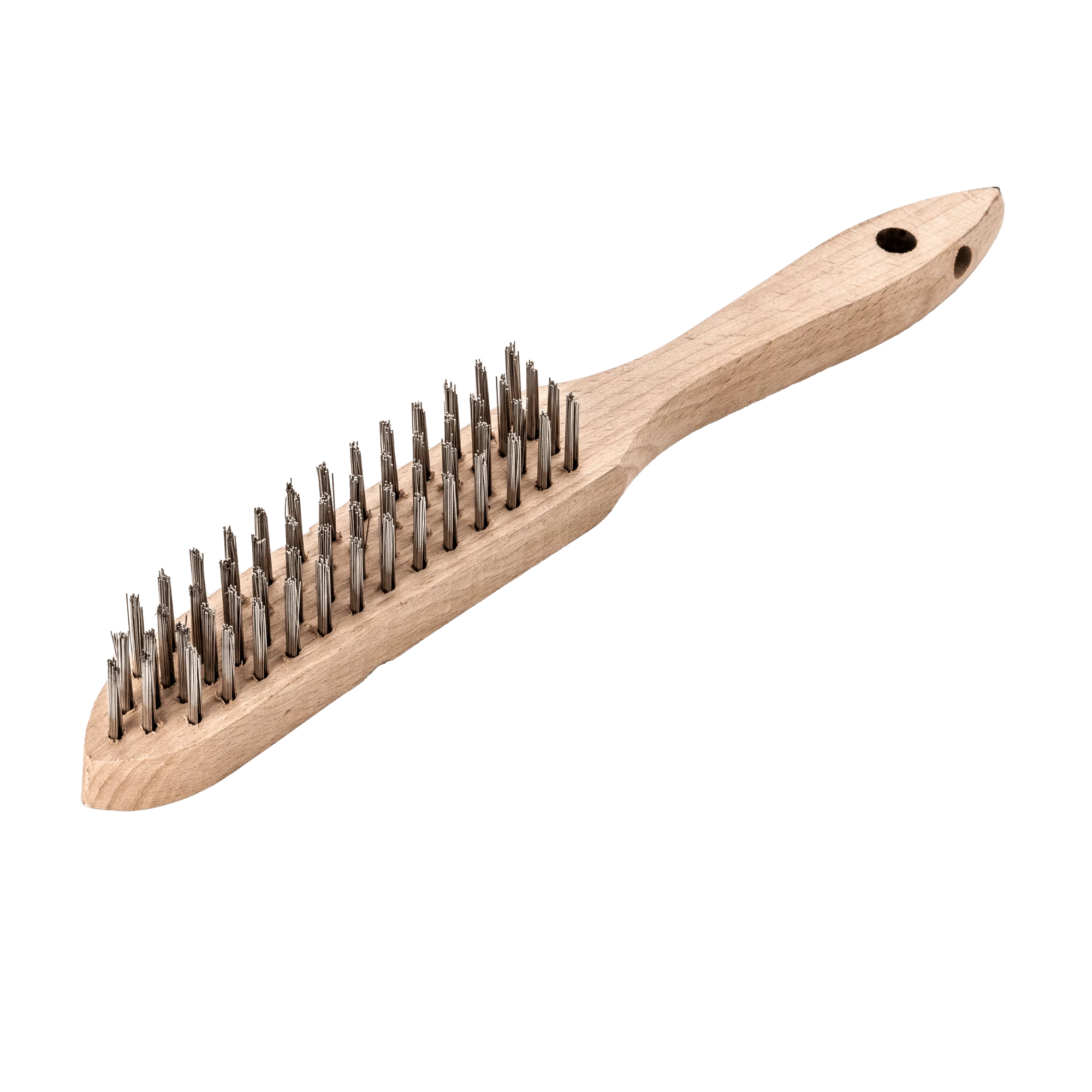 LESSMANN Handbürste 4-reihig, Stahldraht glatt 0,35 mm, Holzkörper 290 mm – Ansicht