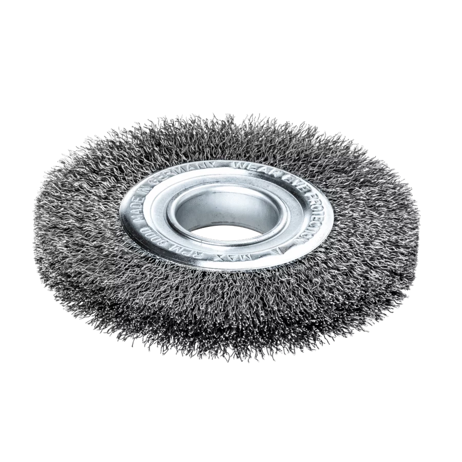 LESSMANN Rundbürste Ø 150 mm, Stahldraht gewellt 0,35 mm, mit Reduzierring-Set – Ansicht