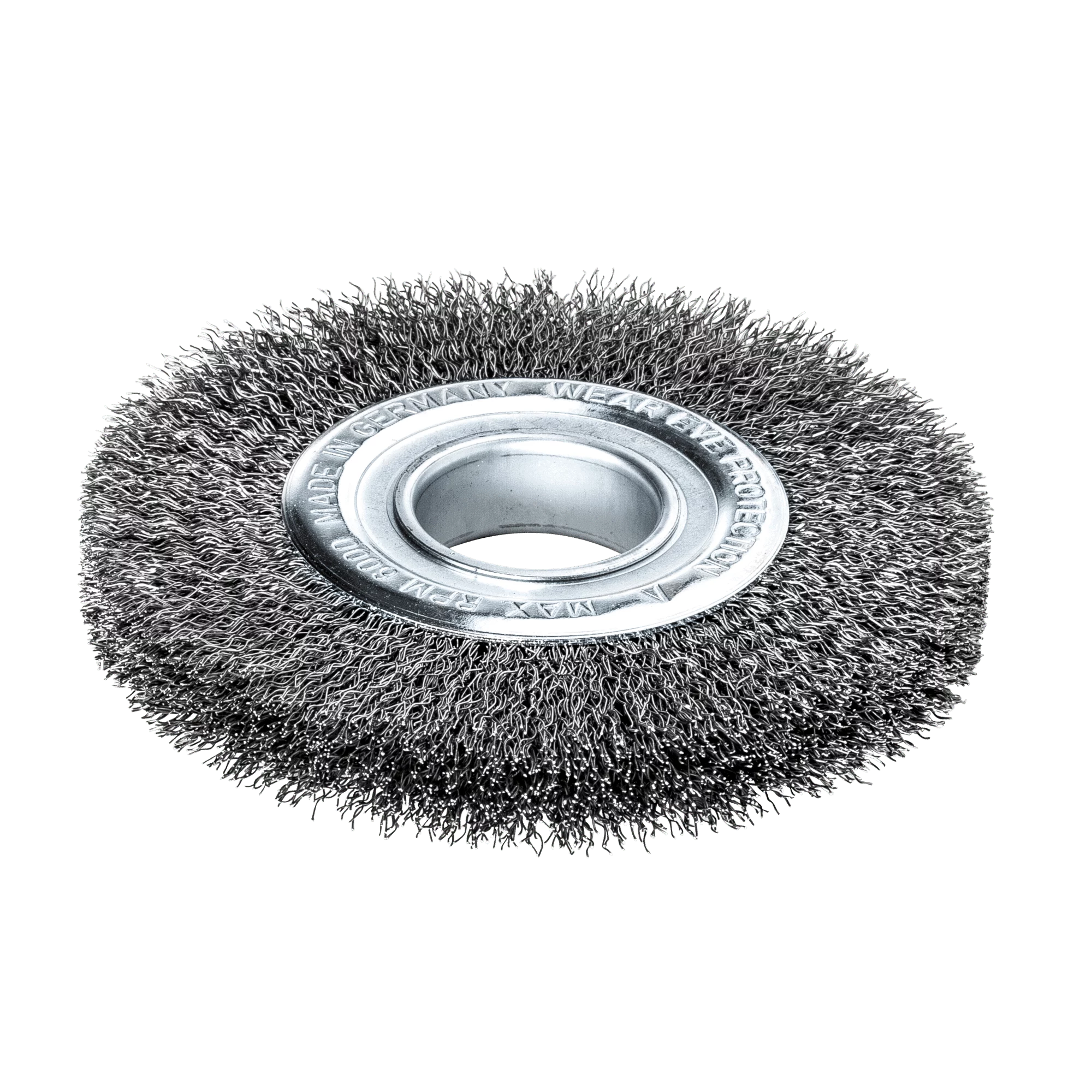 LESSMANN Rundbürste Ø 150 mm, Stahldraht gewellt 0,35 mm, mit Reduzierring-Set – Ansicht