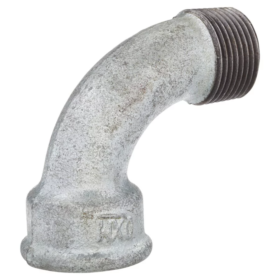 Kirchhoff Bogen 90° (Nr. 1A), Temperguss verzinkt, 1" IG x 1" AG – Ansicht