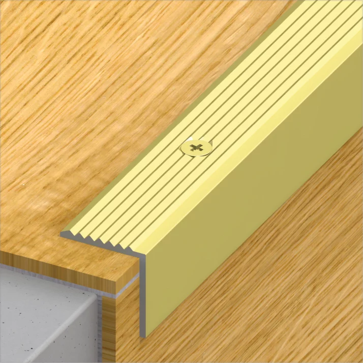 alfer Treppenkantenprofil schmal, gerillt, gebohrt Aluminium 19 x 20 mm, silber eloxiert, 1 m – Ansicht