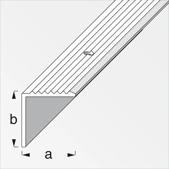 alfer Treppenkantenprofil schmal, gerillt, gebohrt Aluminium 19 x 20 mm, silber eloxiert, 1 m – Maßzeichnung