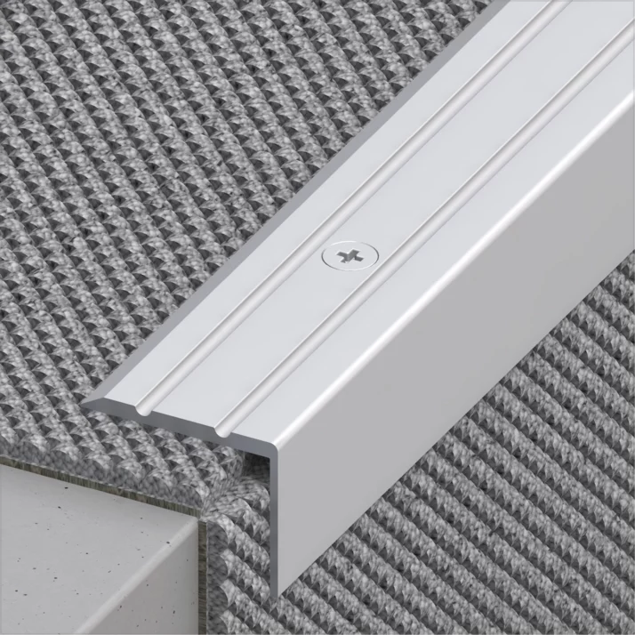 alfer Treppenkantenprofil gebohrt, mit Zierrillen Aluminium 25 x 20 mm, silber eloxiert, 1 m – Ansicht