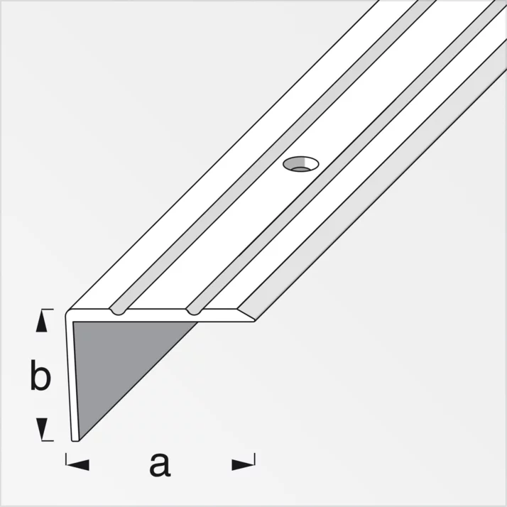 alfer Treppenkantenprofil gebohrt, mit Zierrillen Aluminium 25 x 20 mm, silber eloxiert, 1 m – Maßzeichnung