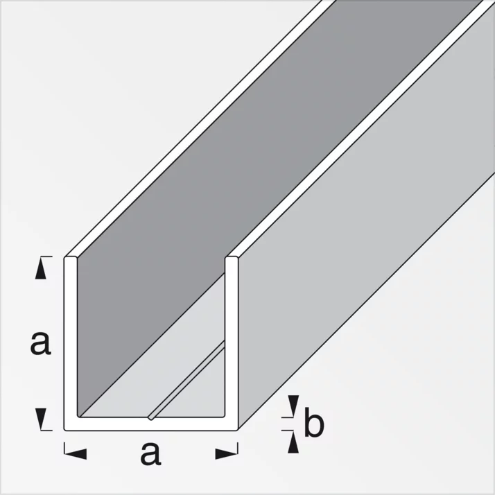 alfer Quadrat-U-Profil Aluminium 7,5 mm, blank, 1 m – Maßzeichnung