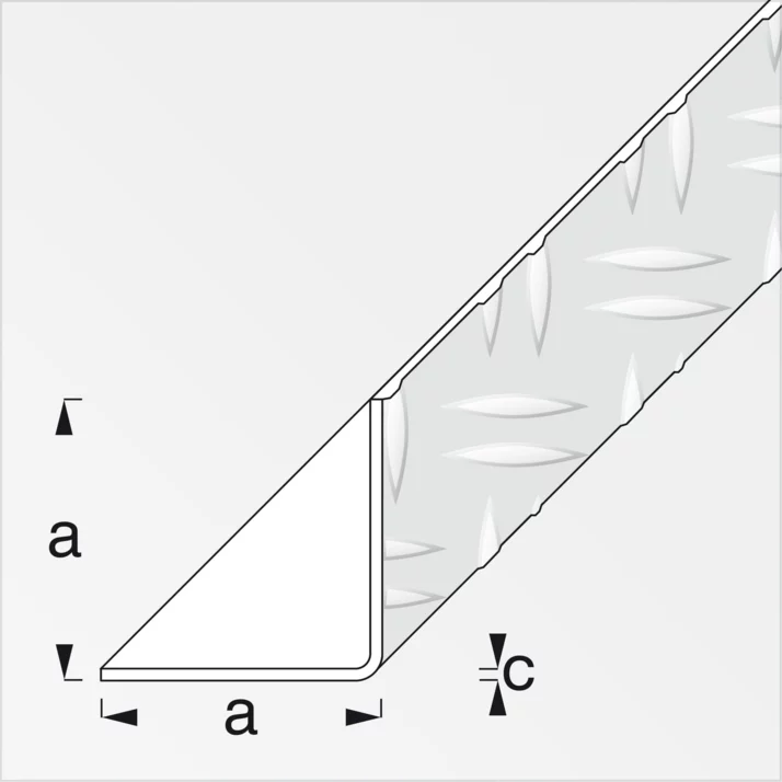 alfer Riffelblech-Winkel gleichschenklig Aluminium 23,5 x 23,5 mm, blank, 1 m – Maßzeichnung