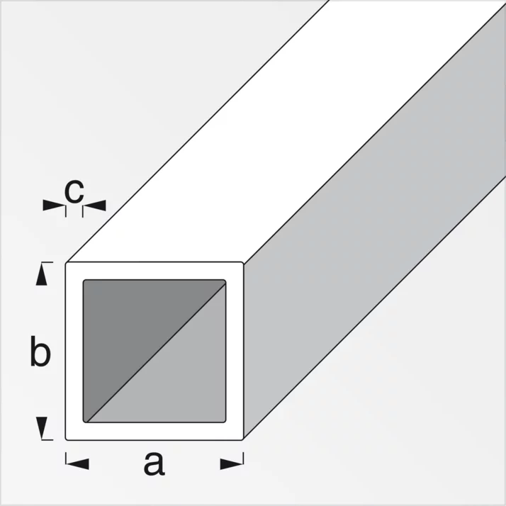 alfer Vierkantrohr Aluminium 20 x 20 x 1,5 mm, silber eloxiert – Maßzeichnung