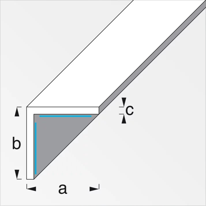 alfer Winkelprofil gleichschenklig, selbstklebend Kunststoff 10 x 10 x 1 mm, weiß, 1 m – Maßzeichnung
